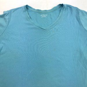 St Johns Bay Womens Blue Short Sleeve V-Neck Shirt Top 2X